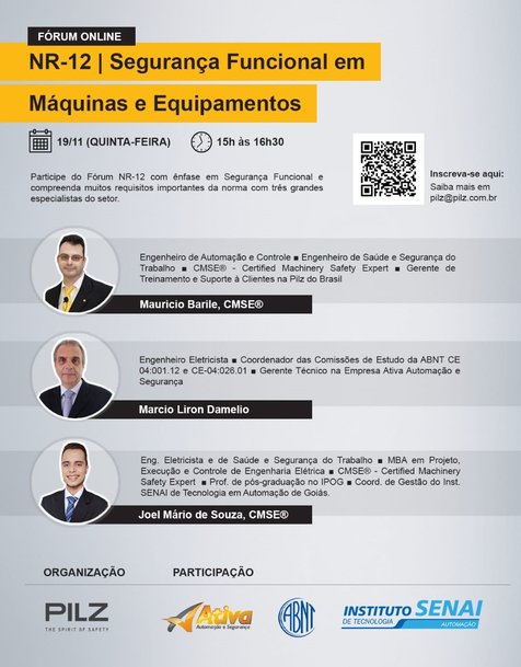 Pilz do Brasil realiza fórum gratuito online sobre NR-12 em segurança funcional em máquinas e equipamentos